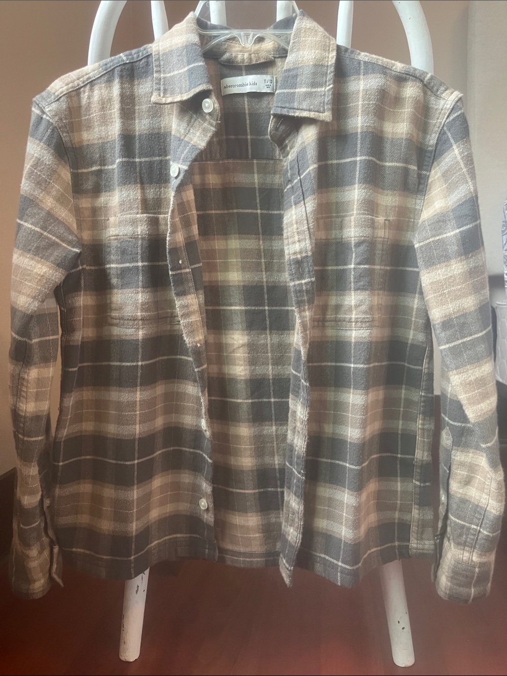 Abercrombie Kids Plaid Button-Down Shirt - Beige & Gray